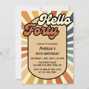 Hej 40 Brown Retro Sol Groovy Wave Birthday Inbjudningar