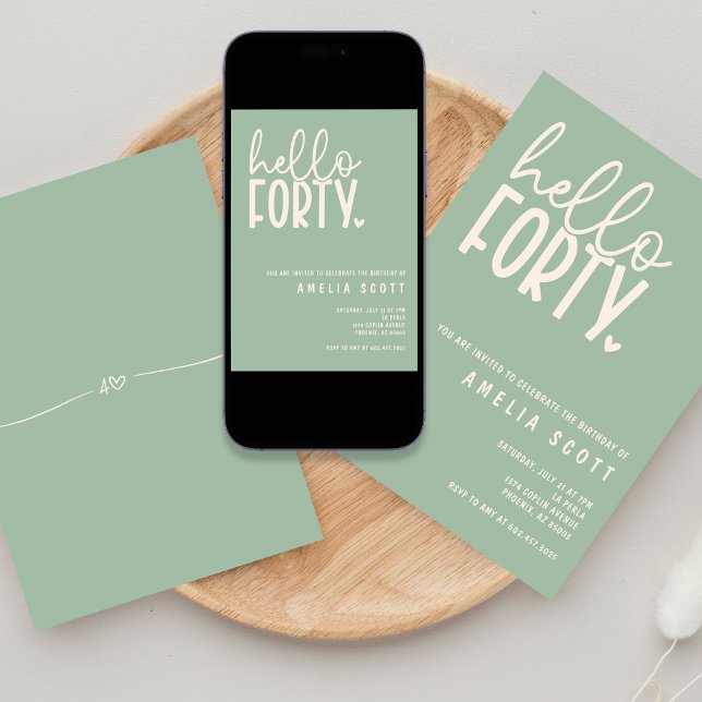 Hej 40:e födelsedag Modern Sage Minimal Inbjudningar (Skapare uppladdad)