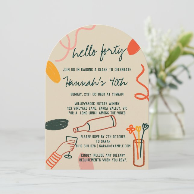 Hej 40 Fyrtio Winery Lunch Birthday Inbjudningar (Stående Fram)