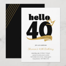 Hej 40 Milstolpe Birthday Black Guld Krona