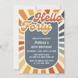 Hej 40 Retro Sol Groovy Wave Birthday Inbjudningar
