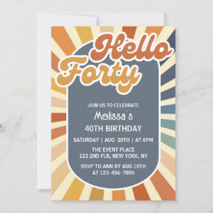 Hej 40 Retro Sol Groovy Wave Birthday Inbjudningar