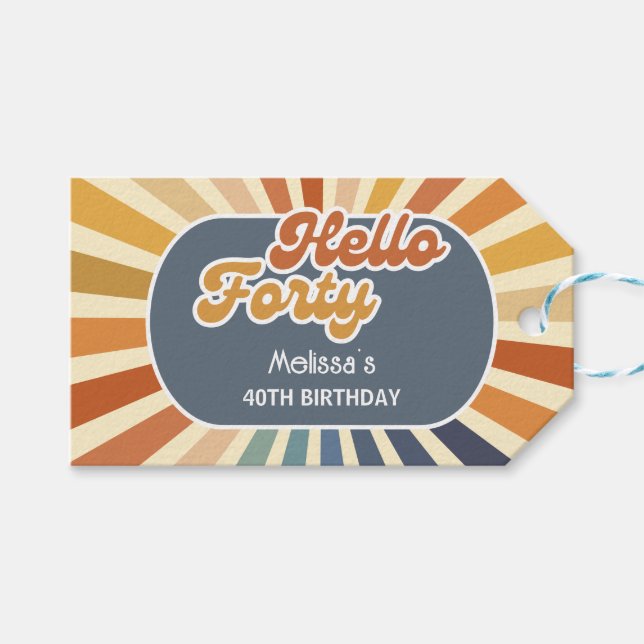 Hej 40 Retro Sol Groovy Wave Birthday Presentetikett (Framsidan (Horisontell))