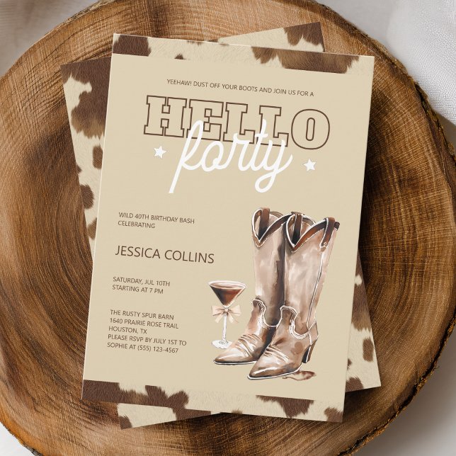 Hej 40 Rustic Western 40:e födelsedagen Party Inbjudningar (Hello Forty Rustic Western 40th Birthday Party Invitation)