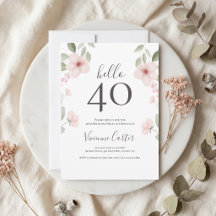 Hej 40 Script Blommig Akvarell 40-årsdag