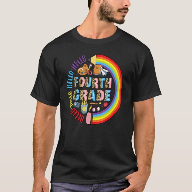 Hej 4:e Klass Leopard Back to school Pencil Rain T Shirt (Framsida)