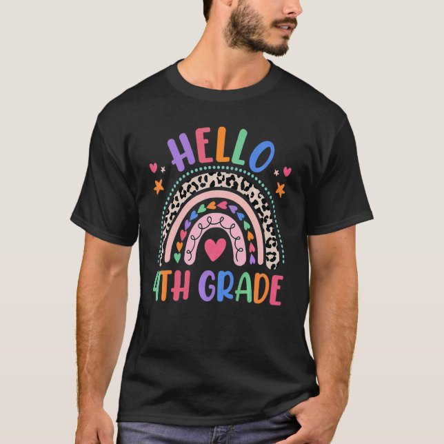 Hej 4:e Klass Leopard Boho Regnbåge 1:a dagen för  T Shirt (Framsida)