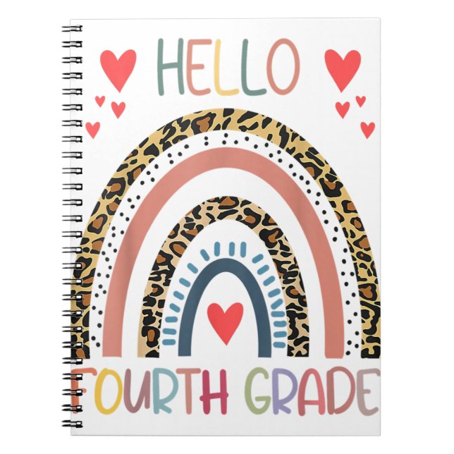 Hej 4:e Klass Leopard Rainbow Fjärde Klass bak Anteckningsbok (Framsidan)