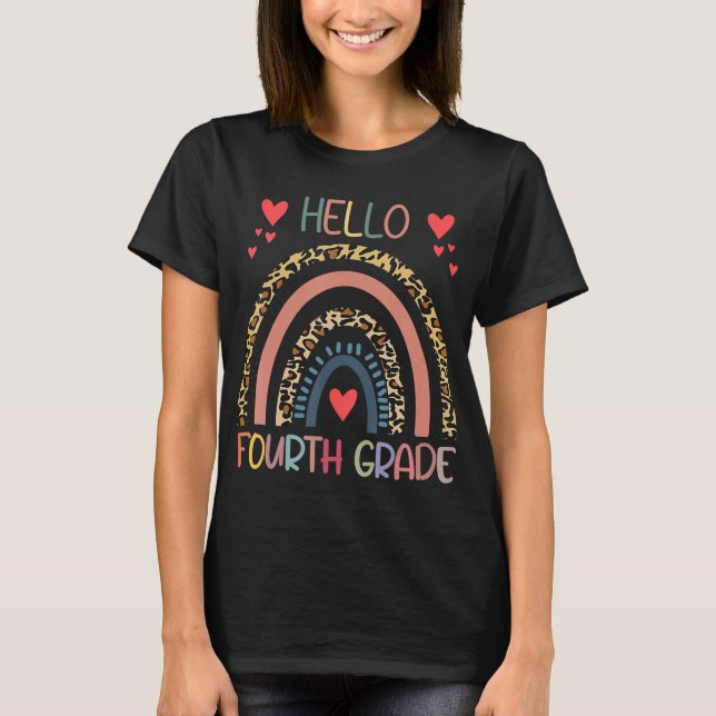 Hej 4:e Klass Leopard Rainbow Fjärde Klass bak T Shirt (Framsida)