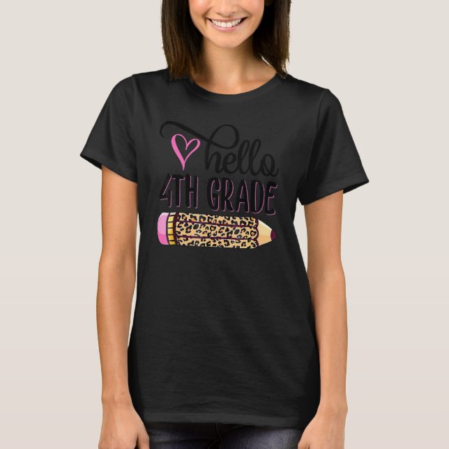 Hej 4:e Klass Rosa leopardpennan tillbaka till sko T Shirt (Framsida)