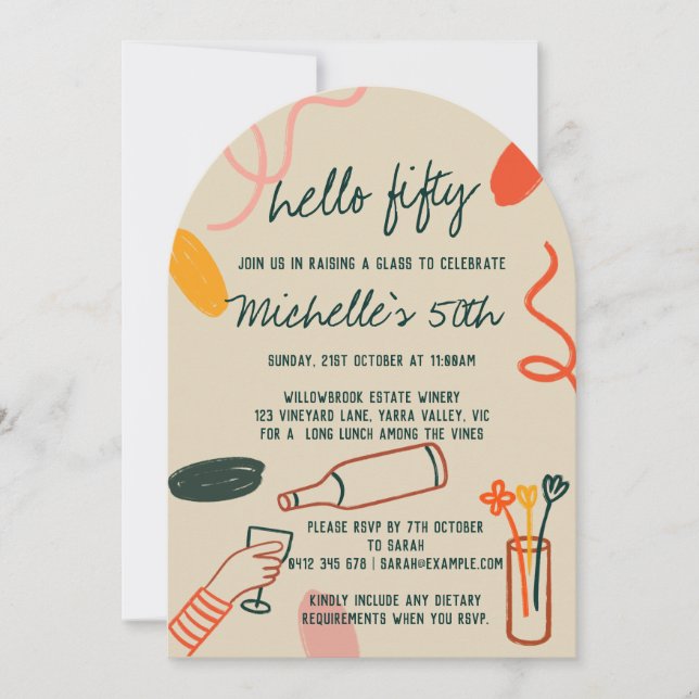 Hej 50 50:e Winery Lunch Birthday Inbjudningar (Framsida)