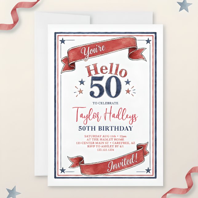 Hej 50 Patriotisk 50-årsdag Inbjudningar (Skapare uppladdad)