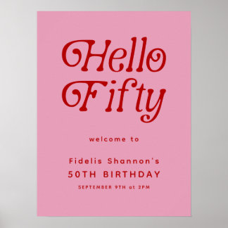 Hej 50 Retro | Välkomstskylt för 50:e födelsedagen Poster