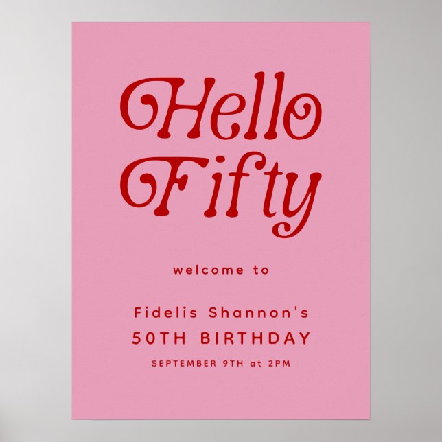 Hej 50 Retro | Välkomstskylt för 50:e födelsedagen Poster (Framsidan)
