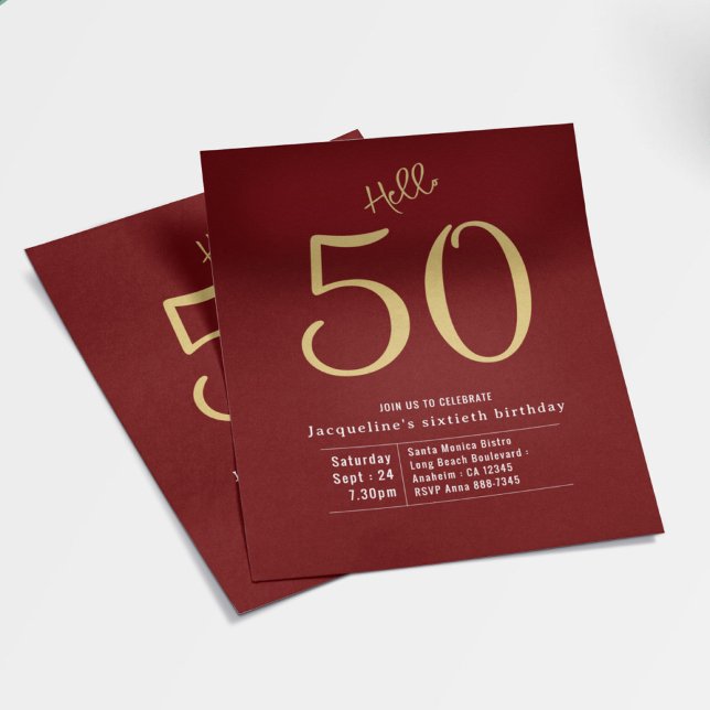 Hej 50 Röda Guld budget 50:e födelsedagsinbjudan Flygblad (Skapare uppladdad)