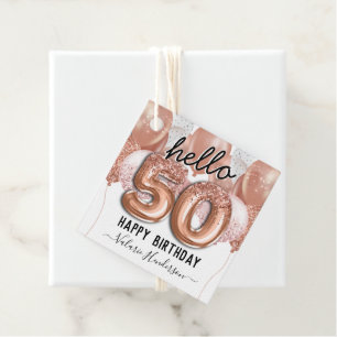 Hej 50 Rosa Glitter födelsedagsballonger Gåvor Etiketter
