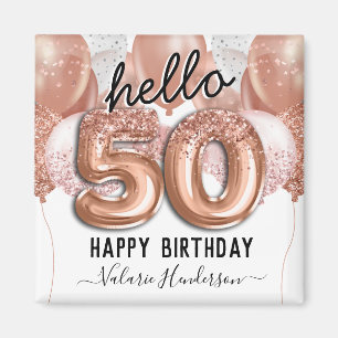 Hej 50 Rosa Glitter födelsedagsballonger Magnet