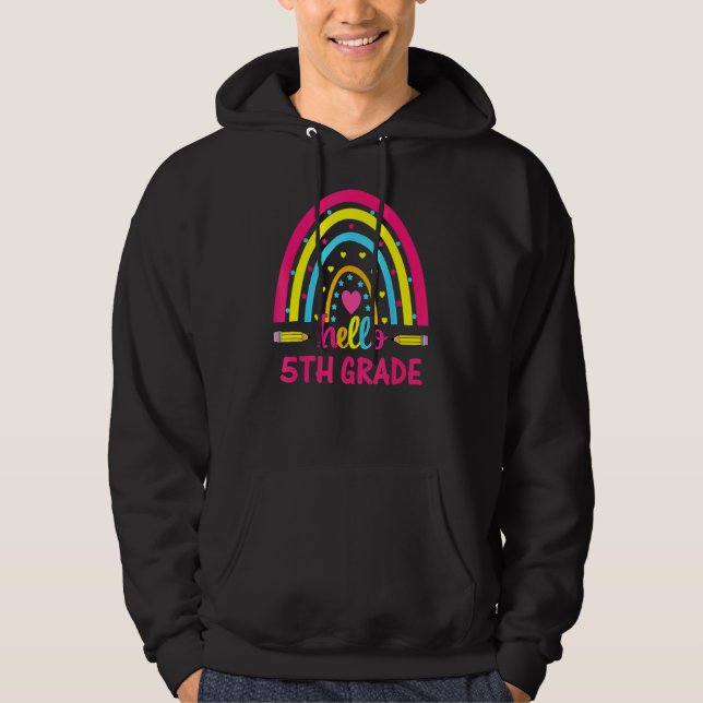 Hej 5:e Klass Boho Rainbow Teacher tillbaka till s Hoodie (Framsida)