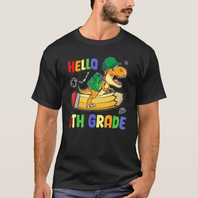Hej 5:e Klass Dinosaur Back to school T Shirt (Framsida)