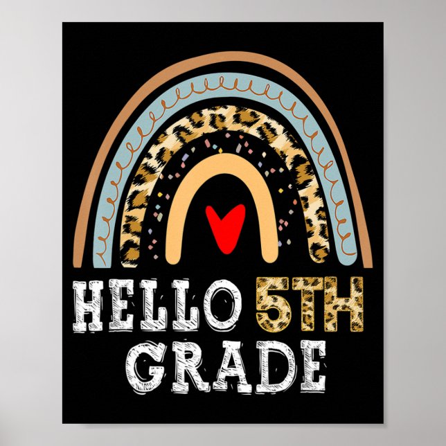 Hej 5:e Klass Leopard Rainbow Back to school Tea Poster (Framsidan)