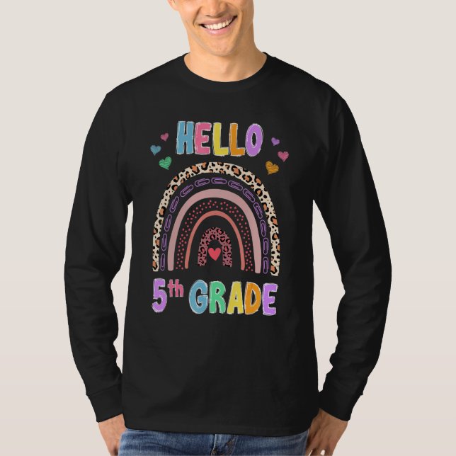 Hej 5:e Klass Leopard Rainbow Teacher Girls back T Shirt (Framsida)