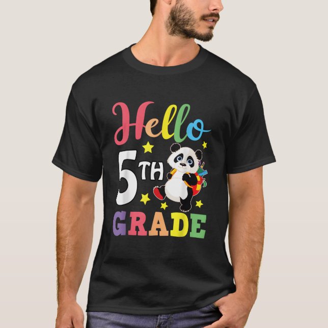 Hej 5:e klass panda tillbaka till skolan elev t shirt (Framsida)
