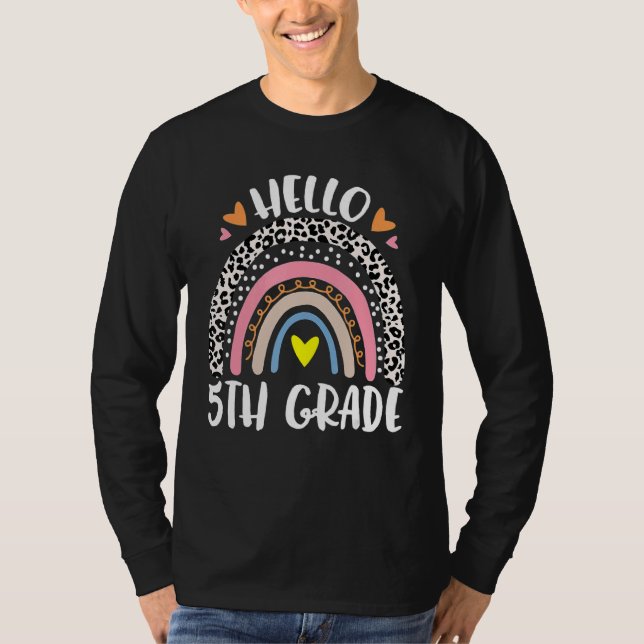 Hej 5:e Klass Rainbow Leopard Back to school Tea T Shirt (Framsida)