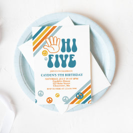 Hej 5 Retro Boy 5:e födelsedagsinbjudan Inbjudningar