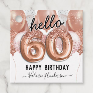 Hej 60 Rosa Glitter födelsedagsballonger Gåvor Etiketter