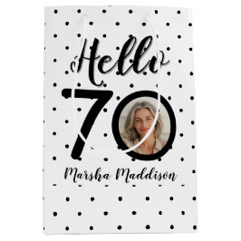 Hej 70 Black & White Dots Photo & Namn Birthday