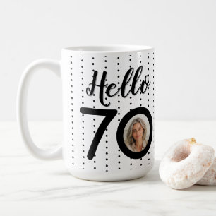 Hej 70 Black & White Dots Photo & Namn Birthday Kaffemugg