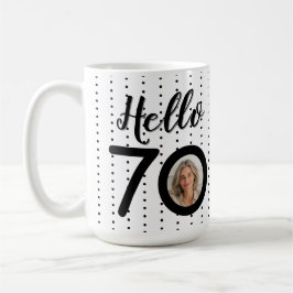 Hej 70 Black & White Dots Photo & Namn Birthday Kaffemugg