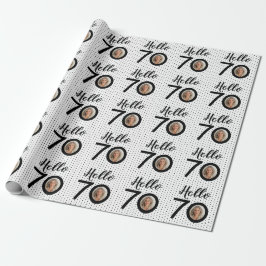 Hej 70 Black & White Dots Photo & Namn Birthday Presentpapper