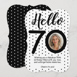 Hej 70 Photo Black & White Dots Birthday Card