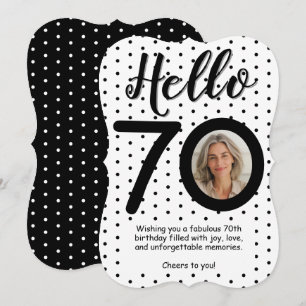 Hej 70 Photo Black & White Dots Birthday Card