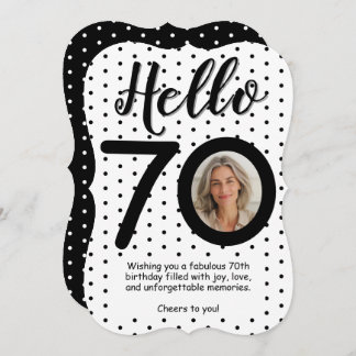 Hej 70 Photo Black & White Dots Birthday Card