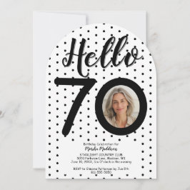 Hej 70 Photo Black & White Dots Birthday Inbjudningar