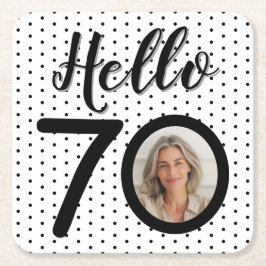 Hej 70 Svart och vitt foto-födelsedag Underlägg Papper Kvadrat