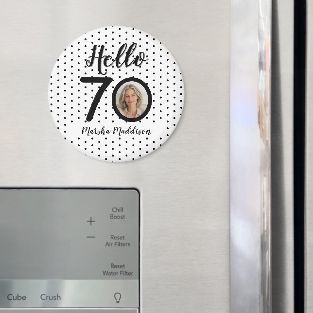 Hej 70 svarta och vita prickar Foto & namn födelse Magnet (In Situ (Fridge))