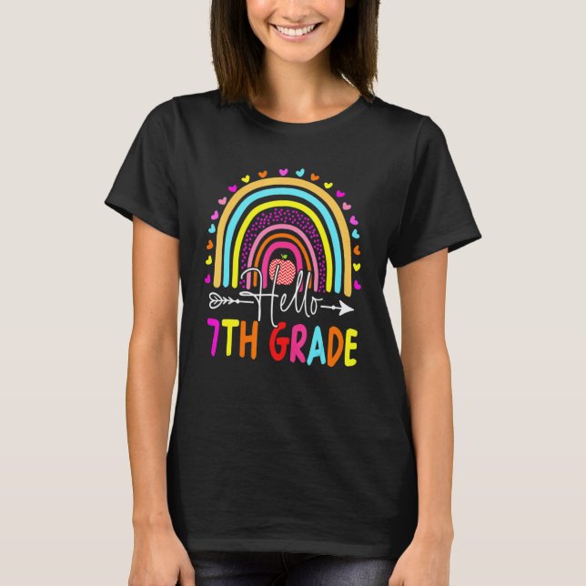 Hej 7:e Klass Regnbåge sjunde Klass Lärare tillbak T Shirt (Framsida)