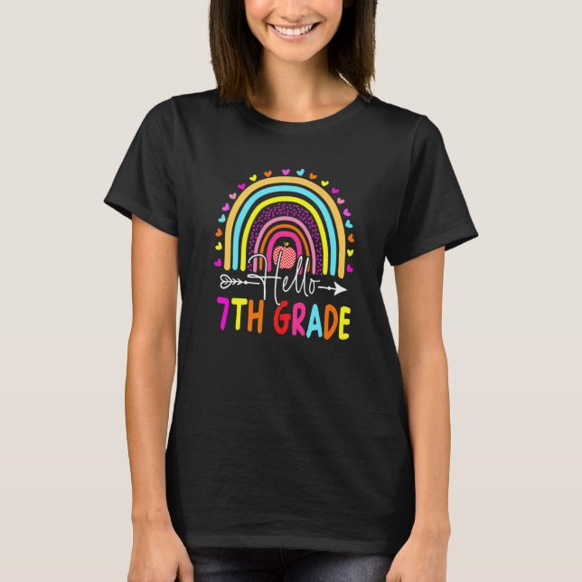 Hej 7:e Klass Regnbåge sjunde Klass Lärare tillbak T Shirt (Framsida)
