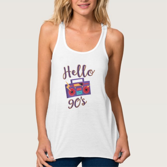 Hej 90s radiokassettbandspelare linne med racerback  (Framsida)