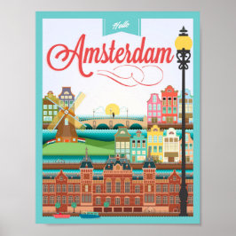 Hej Amsterdam Holland Travel Poster