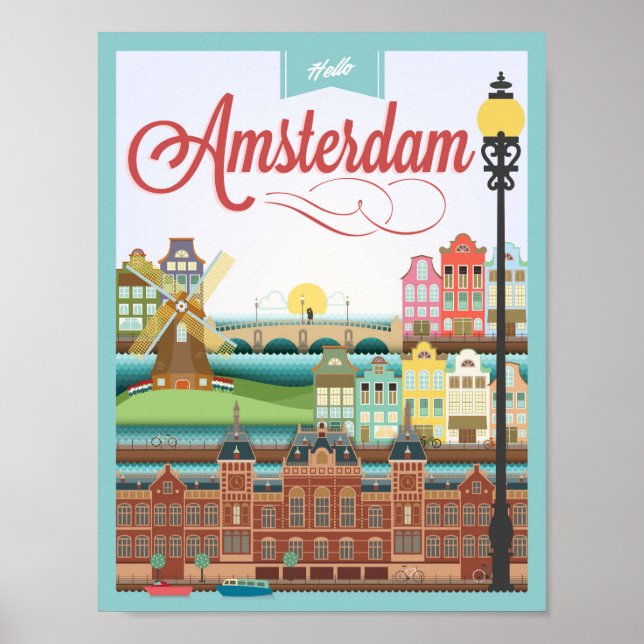 Hej Amsterdam Holland Travel Poster (Framsidan)