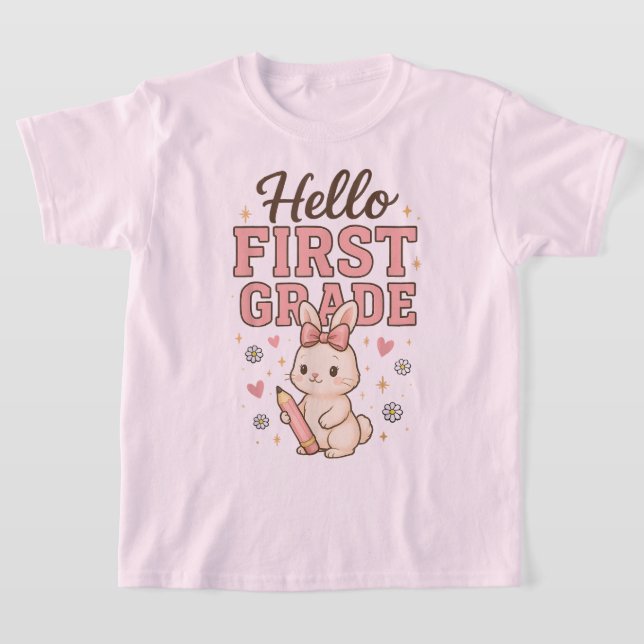 Hej andra klass Coquette Bow Lärare Flicka T Shirt (Laydown)