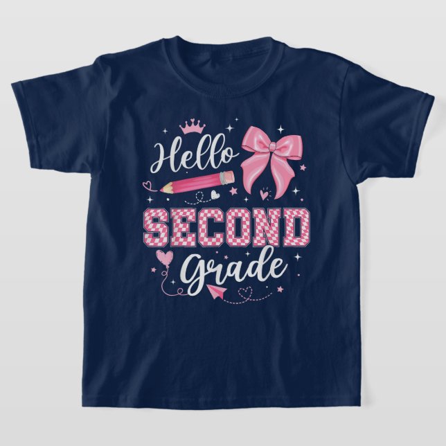Hej andra klass Coquette Bow Lärare Flicka T Shirt (Laydown)