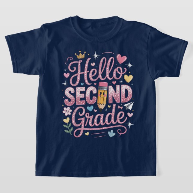 Hej andra klass Coquette Bow Lärare Flicka T Shirt (Laydown)