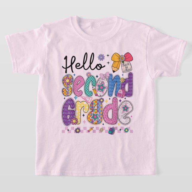 Hej andra klass Coquette Bow Lärare Flicka T Shirt (Laydown)