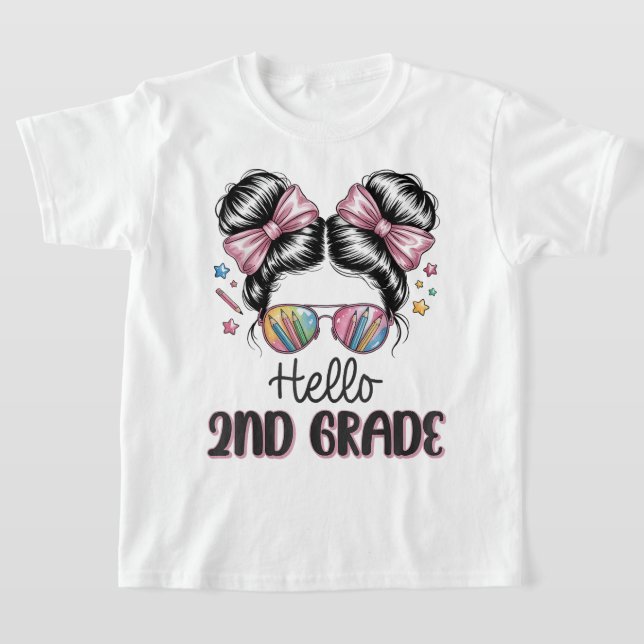 Hej andra klass Coquette Bow Lärare Flicka T Shirt (Laydown)