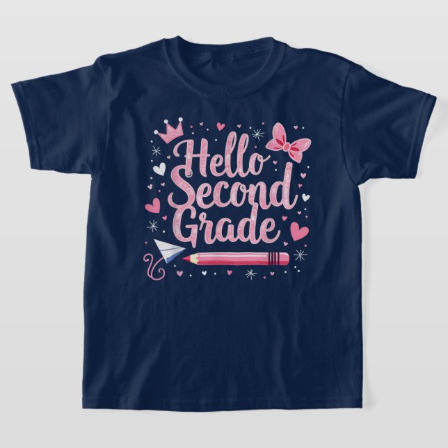 Hej andra klass Coquette Bow Lärare Flicka T Shirt (Laydown)